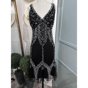 Vintage Y2K Marina Black Beaded Sequin Midi Dress Size 8